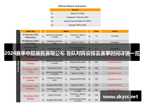 2024赛季中超最新赛程公布 各队对阵安排及赛事时间详情一览